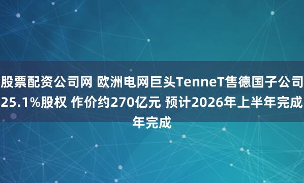 股票配资公司网 欧洲电网巨头TenneT售德国子公司25.1%股权 作价约270亿元 预计2026年上半年完成