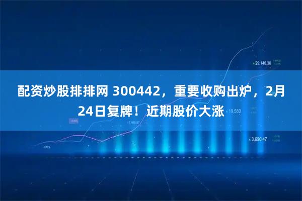 配资炒股排排网 300442，重要收购出炉，2月24日复牌！近期股价大涨