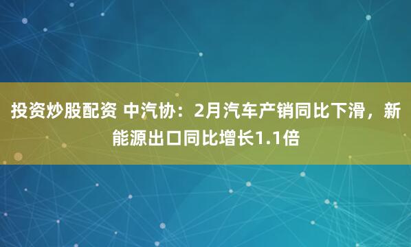 投资炒股配资 中汽协：2月汽车产销同比下滑，新能源出口同比增长1.1倍